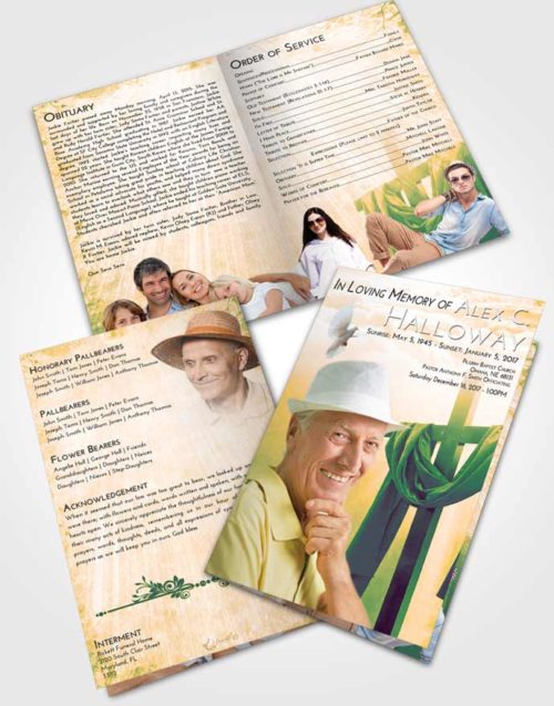 Bifold Order Of Service Obituary Template Brochure Emerald Serenity Loving Cross