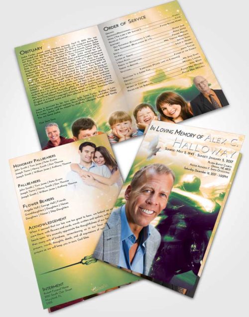 Bifold Order Of Service Obituary Template Brochure Emerald Serenity Motorcycle Speed