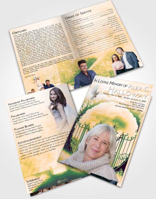 Bifold Order Of Service Obituary Template Brochure Emerald Serenity Mystical Gates of Heaven