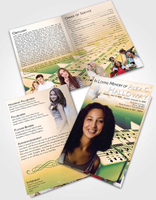 Bifold Order Of Service Obituary Template Brochure Emerald Serenity Piano Desire