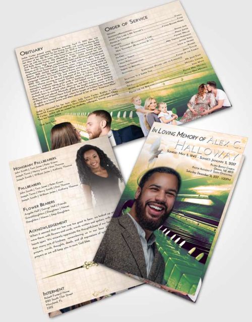 Bifold Order Of Service Obituary Template Brochure Emerald Serenity Piano Passion