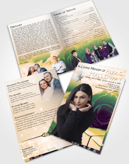 Bifold Order Of Service Obituary Template Brochure Emerald Serenity Piano Rose