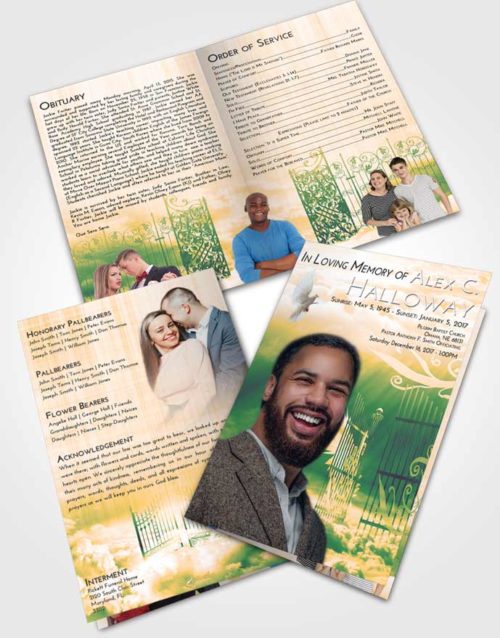 Bifold Order Of Service Obituary Template Brochure Emerald Serenity Precious Gates to Heaven