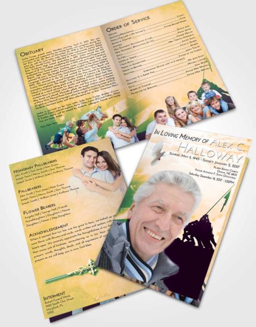 Bifold Order Of Service Obituary Template Brochure Emerald Serenity Proud Veteran