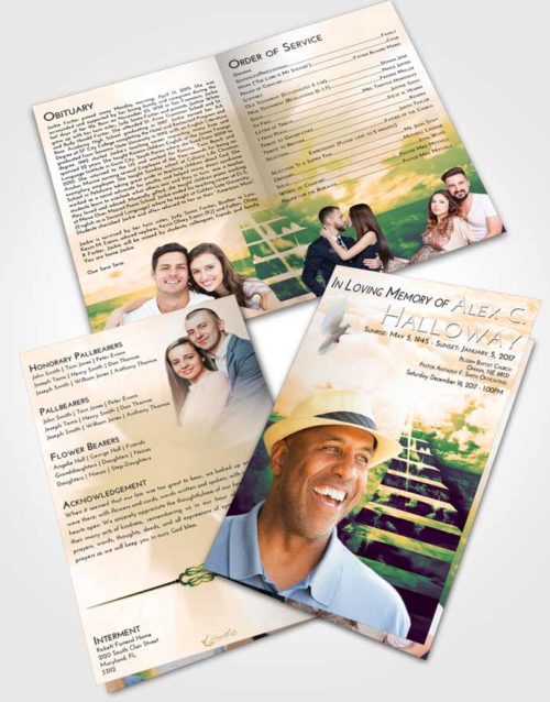 Bifold Order Of Service Obituary Template Brochure Emerald Serenity Stairway for the Soul