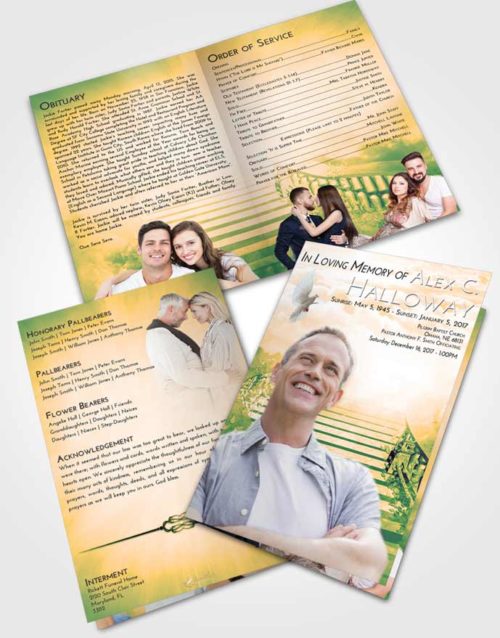 Bifold Order Of Service Obituary Template Brochure Emerald Serenity Stairway to Freedom