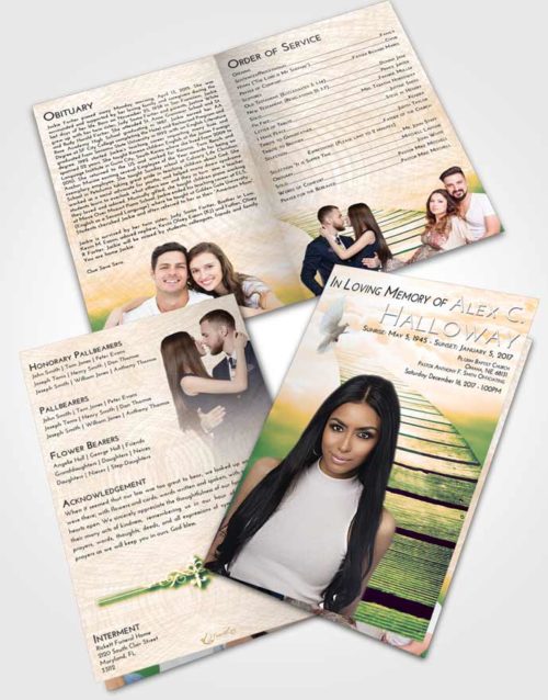 Bifold Order Of Service Obituary Template Brochure Emerald Serenity Stairway to Life