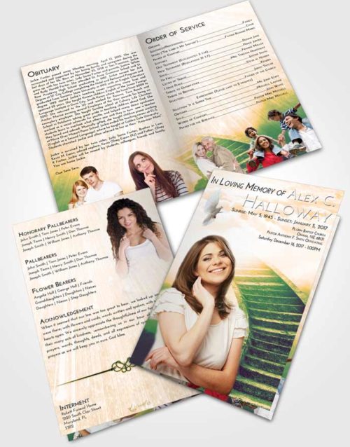 Bifold Order Of Service Obituary Template Brochure Emerald Serenity Stairway to Magnificence