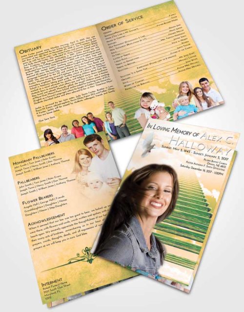 Bifold Order Of Service Obituary Template Brochure Emerald Serenity Steps to Heaven