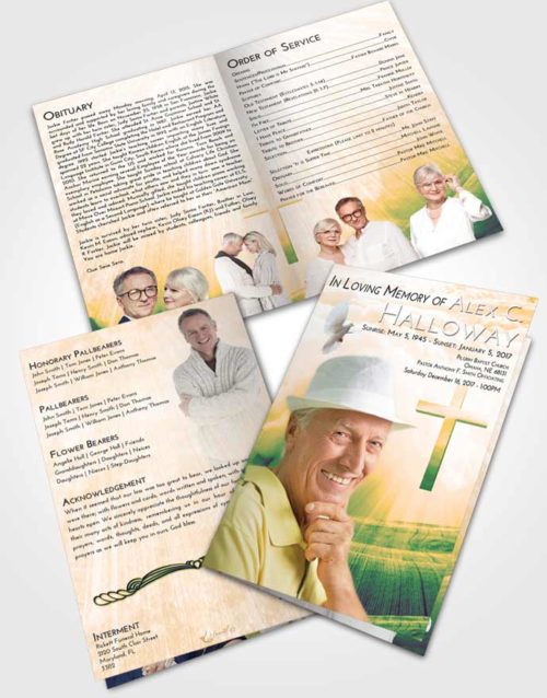Bifold Order Of Service Obituary Template Brochure Emerald Serenity The Cross of Life