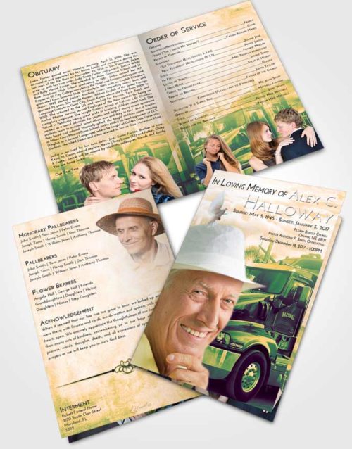 Bifold Order Of Service Obituary Template Brochure Emerald Serenity Trucker Days