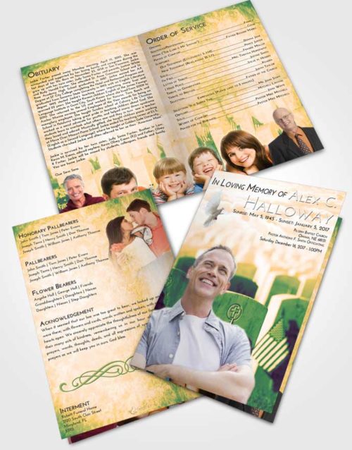Bifold Order Of Service Obituary Template Brochure Emerald Serenity Veteran Service