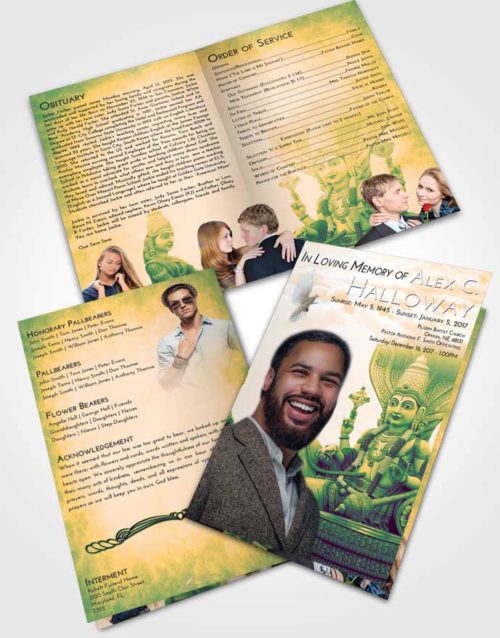Bifold Order Of Service Obituary Template Brochure Emerald Serenity Vishnu Desire
