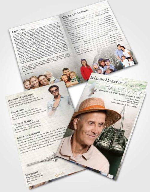 Bifold Order Of Service Obituary Template Brochure Emerald Sunrise Boxing Victory
