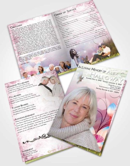 Bifold Order Of Service Obituary Template Brochure Emerald Sunrise Floral Peace
