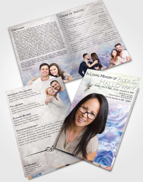 Bifold Order Of Service Obituary Template Brochure Emerald Sunrise Floral Relaxation