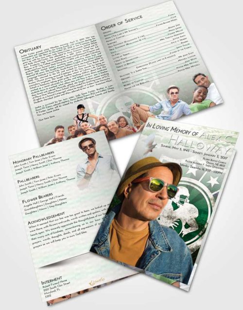 Bifold Order Of Service Obituary Template Brochure Emerald Sunrise Football Surprise