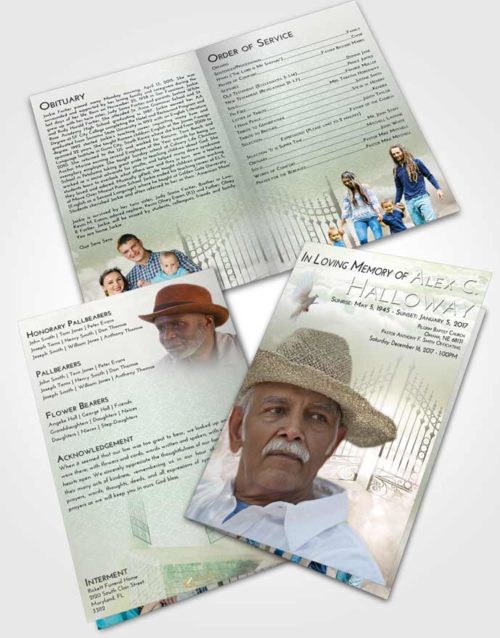 Bifold Order Of Service Obituary Template Brochure Emerald Sunrise Gates to Heaven