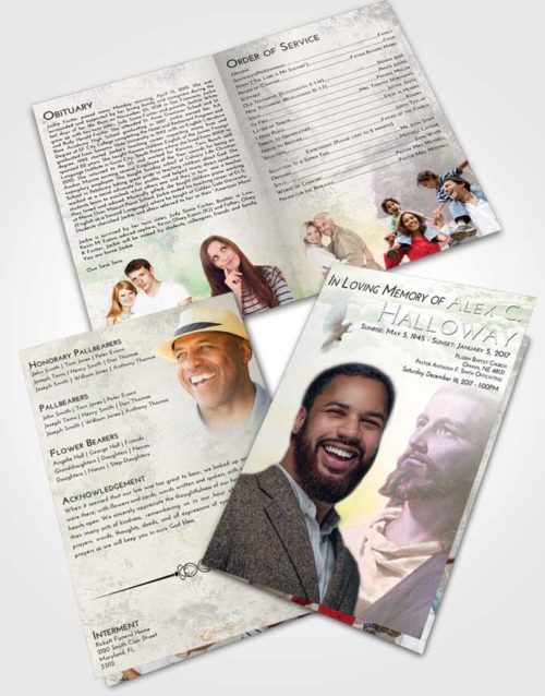 Bifold Order Of Service Obituary Template Brochure Emerald Sunrise Gaze of Jesus
