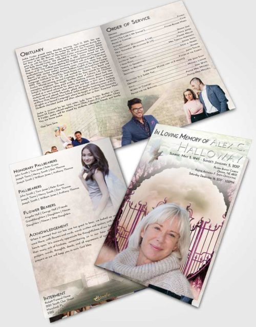 Bifold Order Of Service Obituary Template Brochure Emerald Sunrise Mystical Gates of Heaven