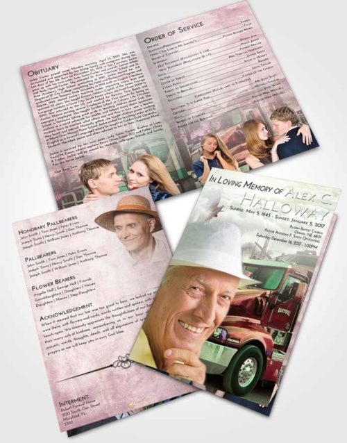 Bifold Order Of Service Obituary Template Brochure Emerald Sunrise Trucker Days