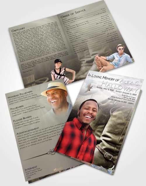 Bifold Order Of Service Obituary Template Brochure Evening Cowboy Love