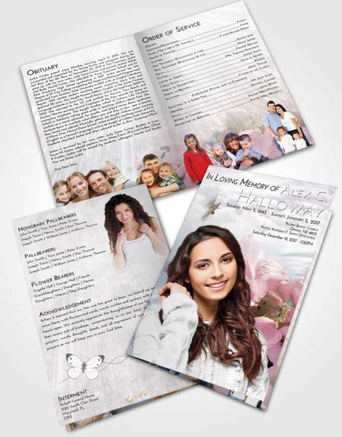 Bifold Order Of Service Obituary Template Brochure Evening Floral Magic