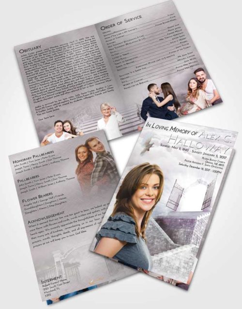 Bifold Order Of Service Obituary Template Brochure Evening Stairway to the Gates of Heaven