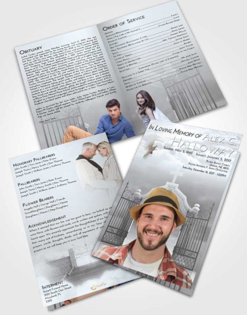 Bifold Order Of Service Obituary Template Brochure Freedom Clear Gates For Heaven
