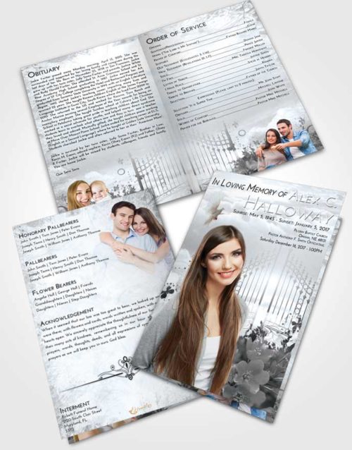 Bifold Order Of Service Obituary Template Brochure Freedom Flowery Gates to Heaven