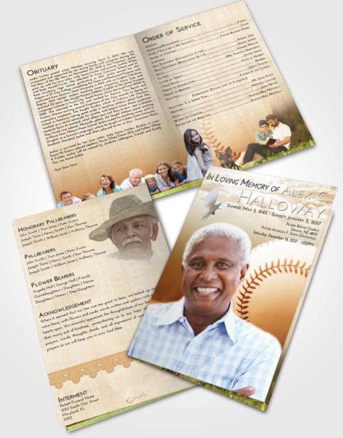 Bifold Order Of Service Obituary Template Brochure Golden Baseball Victory