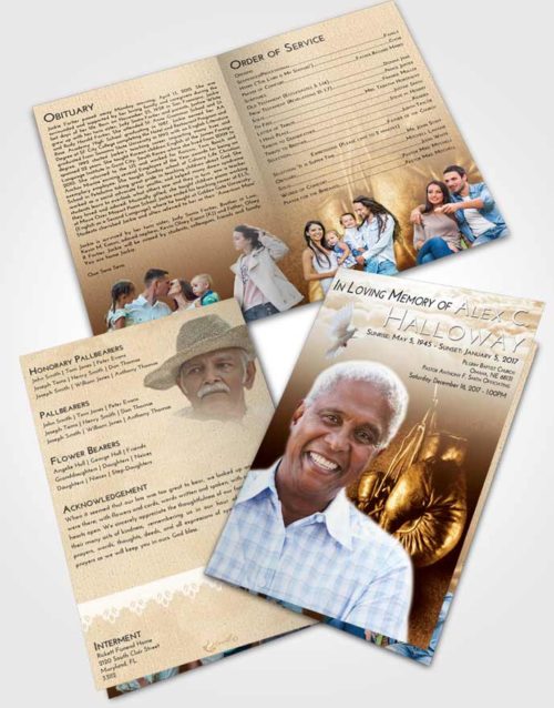 Bifold Order Of Service Obituary Template Brochure Golden Boxing Serenity