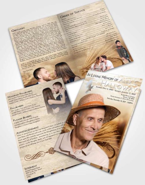 Bifold Order Of Service Obituary Template Brochure Golden Fishing Serenity