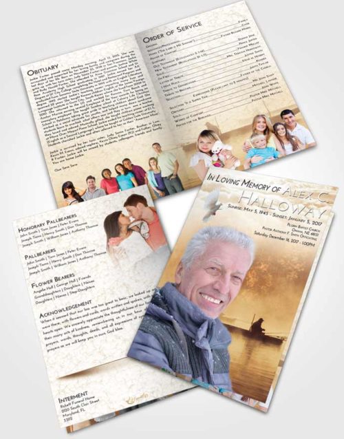 Bifold Order Of Service Obituary Template Brochure Golden Fishing Tranquility