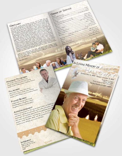 Bifold Order Of Service Obituary Template Brochure Golden Golf Paradise