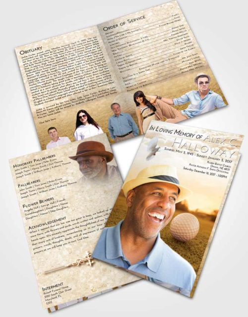 Bifold Order Of Service Obituary Template Brochure Golden Golfing Honor
