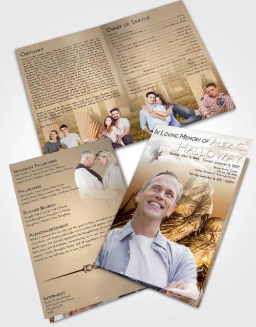 Bifold Order Of Service Obituary Template Brochure Golden Peach Army Grit