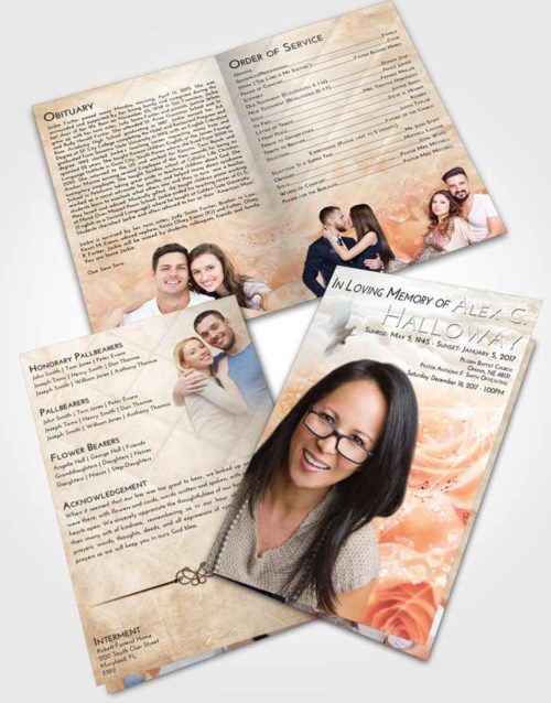 Bifold Order Of Service Obituary Template Brochure Golden Peach Floral Relaxation