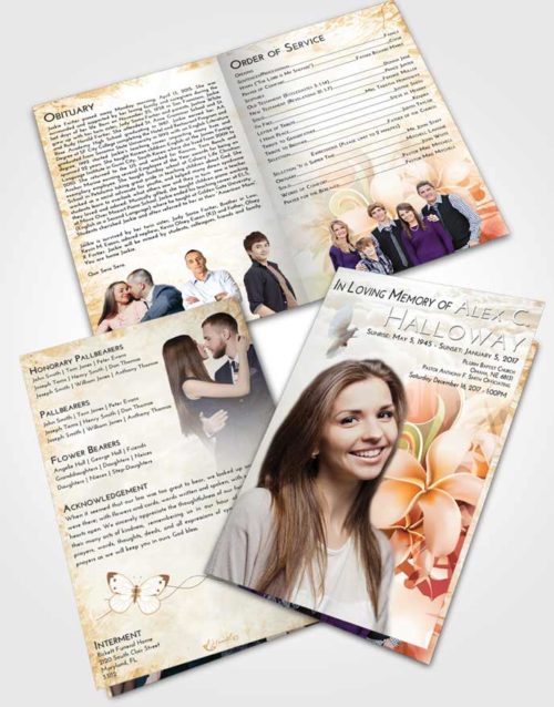 Bifold Order Of Service Obituary Template Brochure Golden Peach Floral Wish