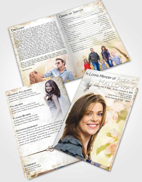 Bifold Order Of Service Obituary Template Brochure Golden Peach Heavenly Flowers