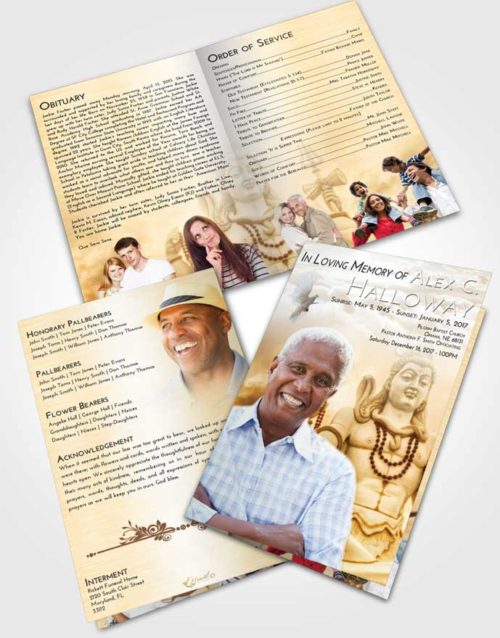 Bifold Order Of Service Obituary Template Brochure Golden Peach Hindu Mystery
