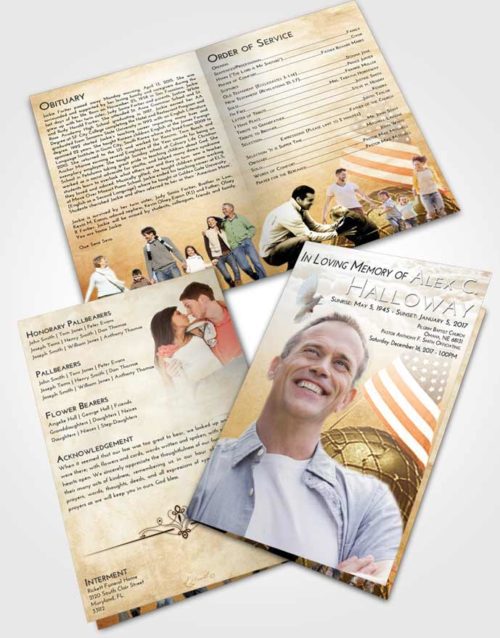 Bifold Order Of Service Obituary Template Brochure Golden Peach Loving Veteran