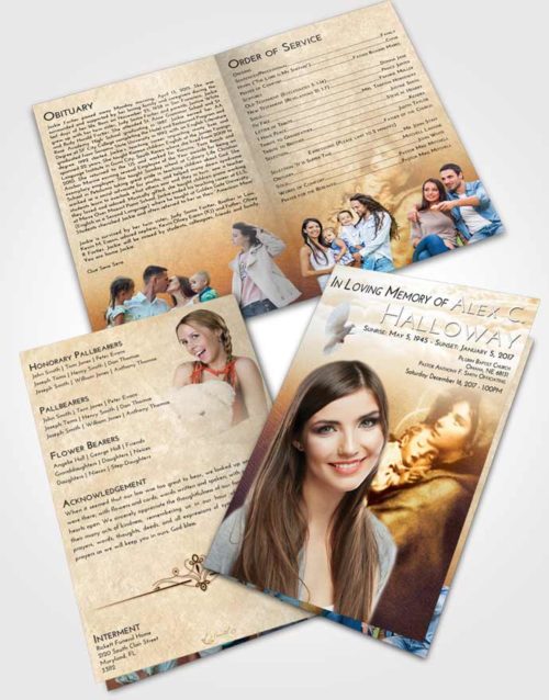 Bifold Order Of Service Obituary Template Brochure Golden Peach Mary and Jesus