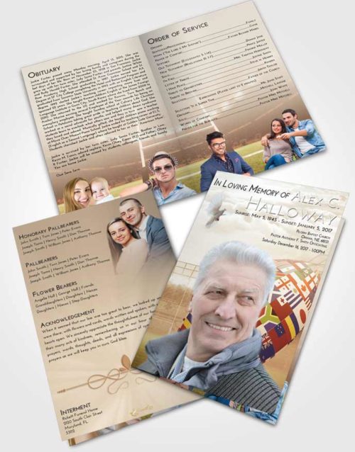 Bifold Order Of Service Obituary Template Brochure Golden Peach Rugby Passion