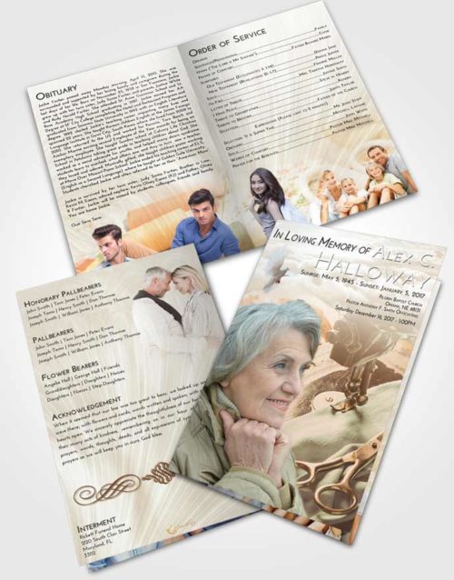 Bifold Order Of Service Obituary Template Brochure Golden Peach Sewing Love
