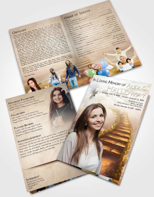 Bifold Order Of Service Obituary Template Brochure Golden Peach Stairway Above