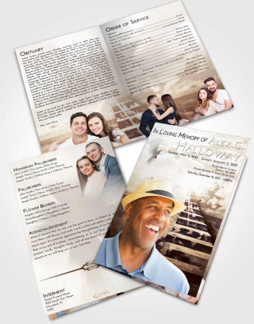 Bifold Order Of Service Obituary Template Brochure Golden Peach Stairway for the Soul