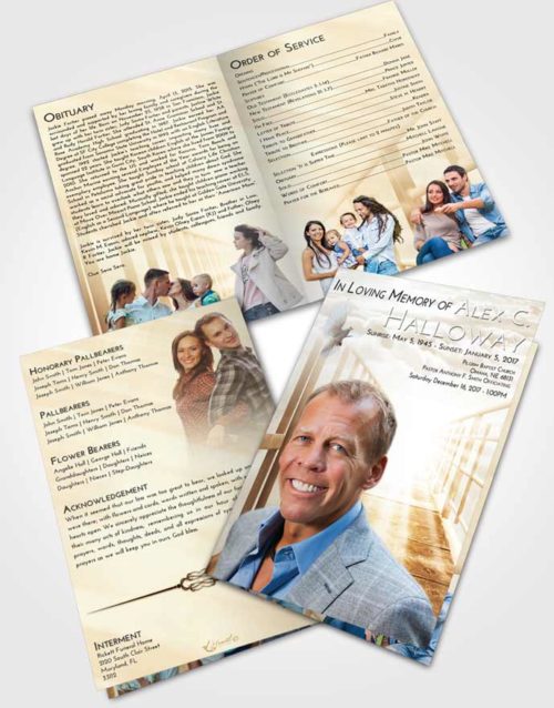 Bifold Order Of Service Obituary Template Brochure Golden Peach Stairway to Faith