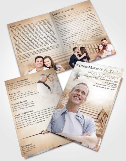 Bifold Order Of Service Obituary Template Brochure Golden Peach Stairway to Freedom
