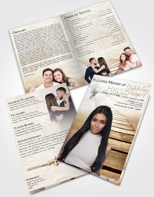 Bifold Order Of Service Obituary Template Brochure Golden Peach Stairway to Life